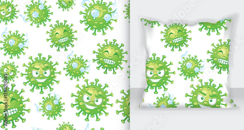 corona virus emoticon seamless pattern. Corona Virus in Wuhan, China, Global Spread, and Concept Stopping Corona Virus. Flu and lung disease spreading of world.