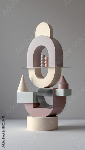 Abstract Geometric Sculpture in Soft Pastel Tones – Minimalist 3D Art Composition