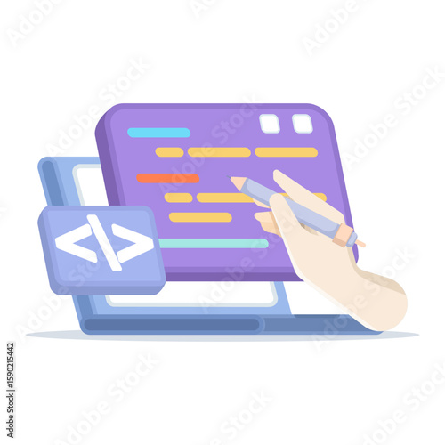 Programming concepts. Coding and scripting in digital languages. Programming courses or training. Technology education. Learn to create program scripts. Writing coding program scripts.