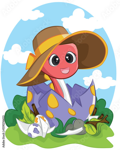 A Funny Dinosaur with summer hat For Kids Apparels