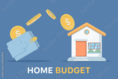 Household expenses or property investment concepts. House rent, Property purchase, Home financing and budgeting, living expenses, flat vector illustration on a background.