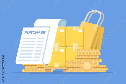Purchasing staff concept, inventory management. Efficient Warehouse Operations and Inventory Management. Compiling a purchase list of required goods or services. Flat design illustration.