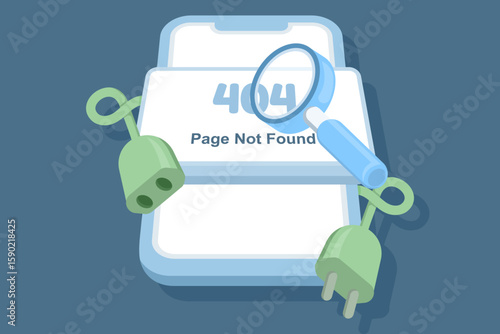 Network error 404 concept. Illustration of a mobile phone with a 404 display. For the landing page template, Set Landing page template, 404 error page. Page not found