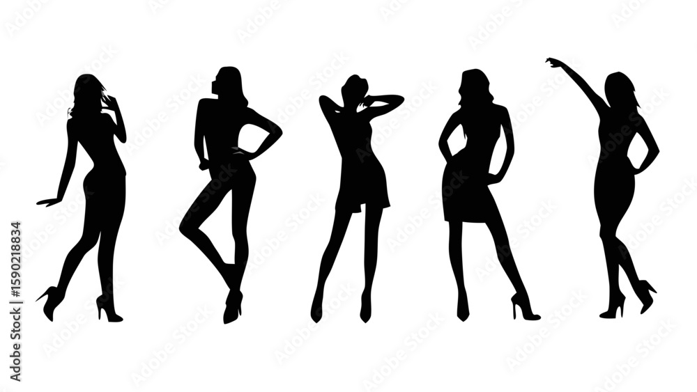 Fototapeta premium Empowered Female Silhouettes in Bold Poses for Feminine Strength Themes