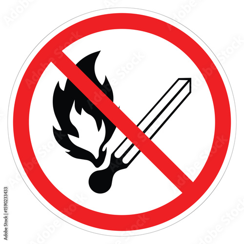 No Fire Ignition Symbol Vector, with white border outside.Left side, Isolated On White Background Label-2