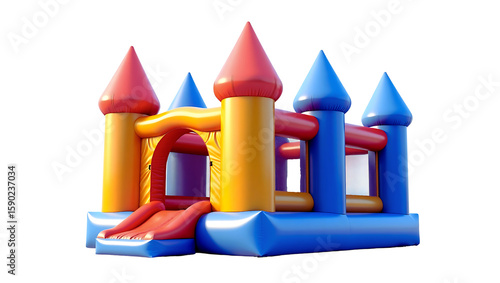 Colorful Inflatable Castle Bounce House with Slide; Fun, Joyful, Playful Design for Kids' Parties.