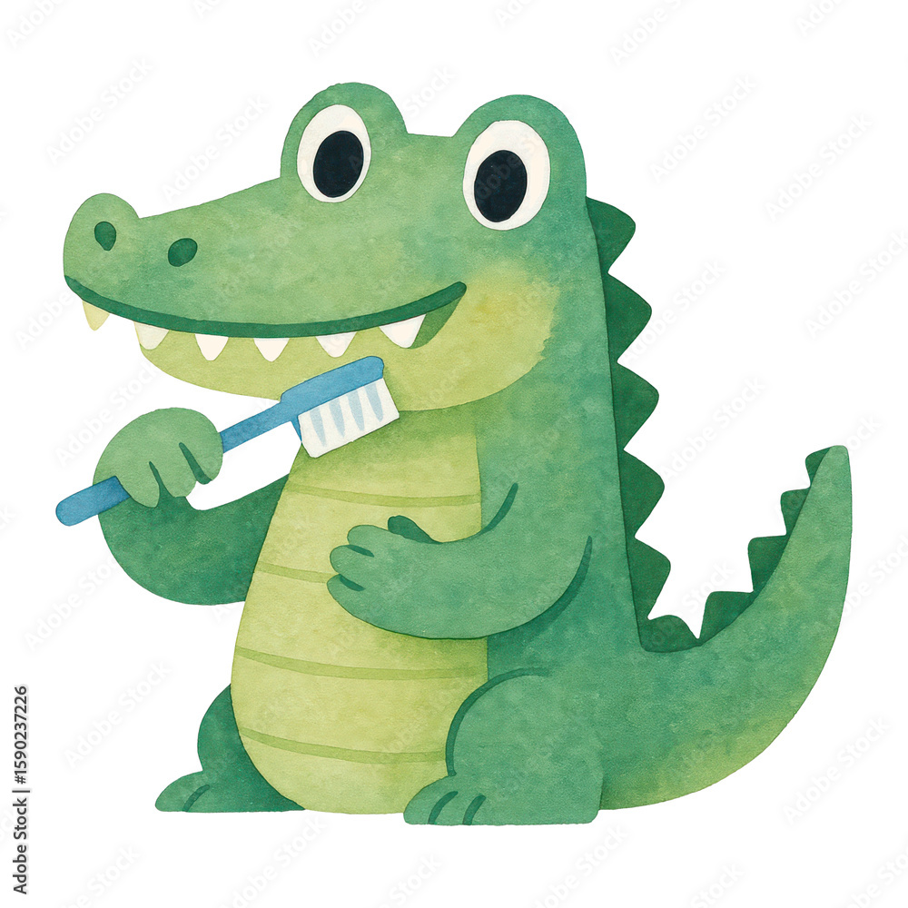 Naklejka premium PNG Crocodile brushing teeth happily.