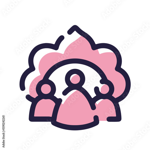 Minimalistic pulsar icon representing Navratri celebration with figures in traditional dress, pastel garnet colors, cultural and festive concept, event decoration.