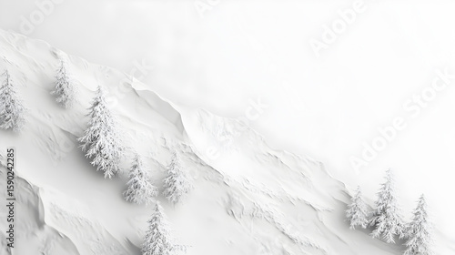 3D Rendering of a Wavy White Winter Landscape with Pine Trees