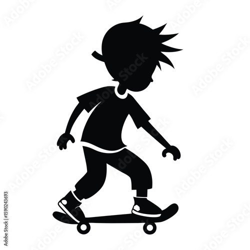 Black silhouette of a boy riding a skateboard child