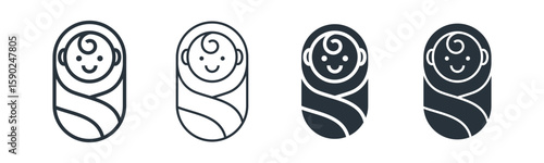 New born baby line and glyph icon, baby with swaddle icon vector illustration, on a white background.