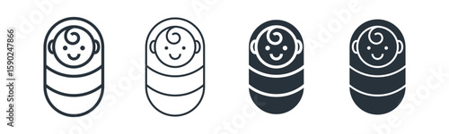New born baby line and glyph icon, baby with swaddle icon vector illustration, on a white background.