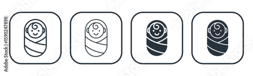 New born baby line and glyph icon, baby with swaddle icon vector illustration, on a white background.