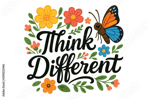 Vibrant floral design featuring a butterfly and an encouraging message about individuality