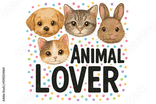 Animal lover design featuring cute pets in colorful style perfect for enthusiasts of dogs, cats, and rabbits