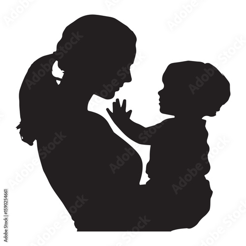 Silhouette of a mother tenderly holding her baby with the baby reaching out to touch the mother s face symbolizing love and connection
