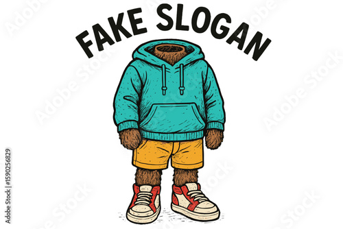 Humorous illustration of a bear wearing a hoodie and shorts in a playful streetwear style