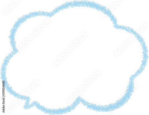 A speech bubble, outlined in a blue color , resembling a crayon drawing. The edges of the speech bubble appear slightly textured or "scribbled," giving it the distinct look of being drawn with crayon