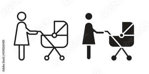Woman with Baby Stroller icon vector design. set web icons
