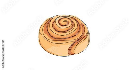 Watercolor doodle illustration –One appetizing Cinnabon– hand-drawn in sketchy style