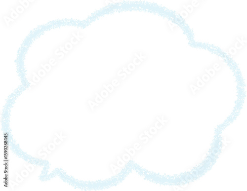 A speech bubble, outlined in a blue color , resembling a crayon drawing. The edges of the speech bubble appear slightly textured or "scribbled," giving it the distinct look of being drawn with crayon