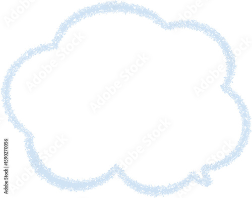 A speech bubble, outlined in a blue color , resembling a crayon drawing. The edges of the speech bubble appear slightly textured or "scribbled," giving it the distinct look of being drawn with crayon