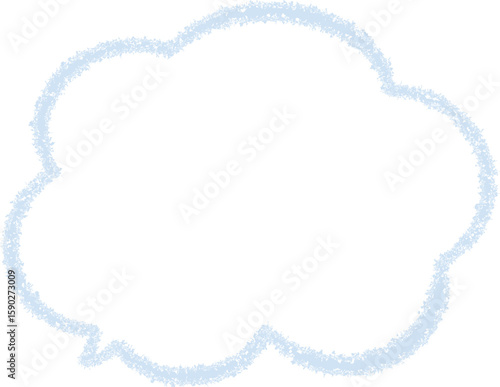 A speech bubble, outlined in a blue color , resembling a crayon drawing. The edges of the speech bubble appear slightly textured or "scribbled," giving it the distinct look of being drawn with crayon