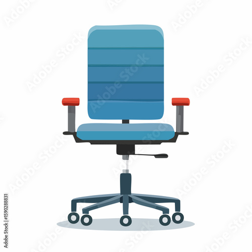 Rolling office chair – Cushioned chair with five wheels and adjustable armrests.
