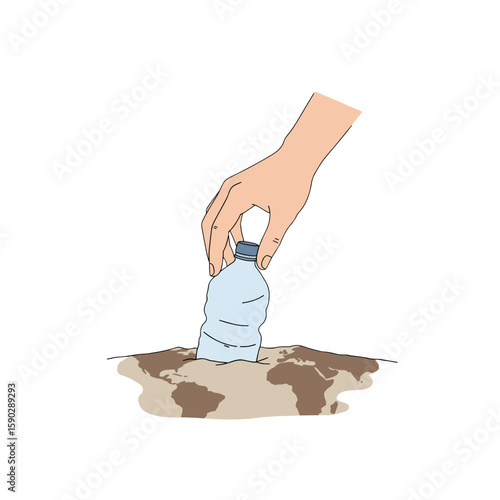 Hand removing plastic bottle from contaminated environment
