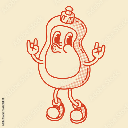 Smiling retro mascot bottle. Perfect for dish soap, shampoo or cleaner ads. Vintage character pointing with hand