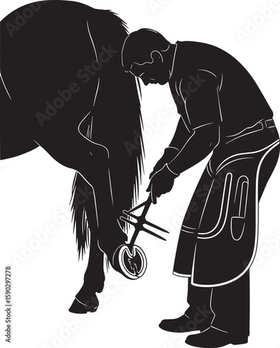 Black Silhouette Farrier Horseshoeing Horse vector