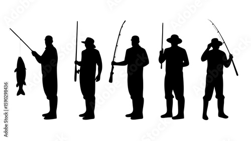 Fishing Silhouettes Collection: Fish, Rods, Boats & Fishermen in Vector Art