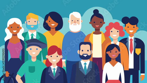 Vector art of diverse group of people smiling together