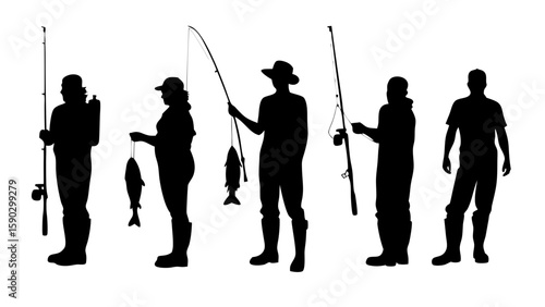 Fishing Silhouettes Collection: Fish, Rods, Boats & Fishermen in Vector Art