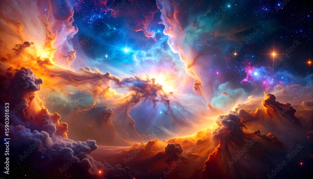 Fototapeta premium Colorful cosmic nebulae with vibrant stars
