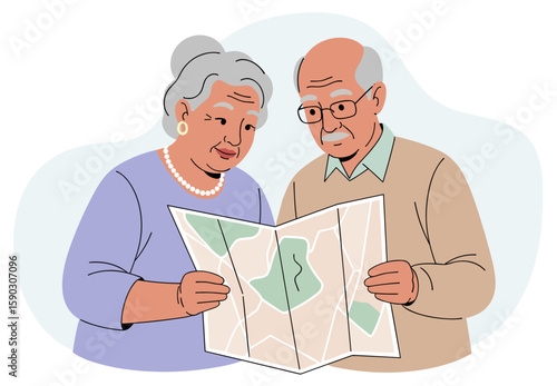 Senior Couple Reading Map for traveling