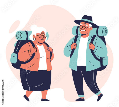 Senior Couple with Hiking Backpacks