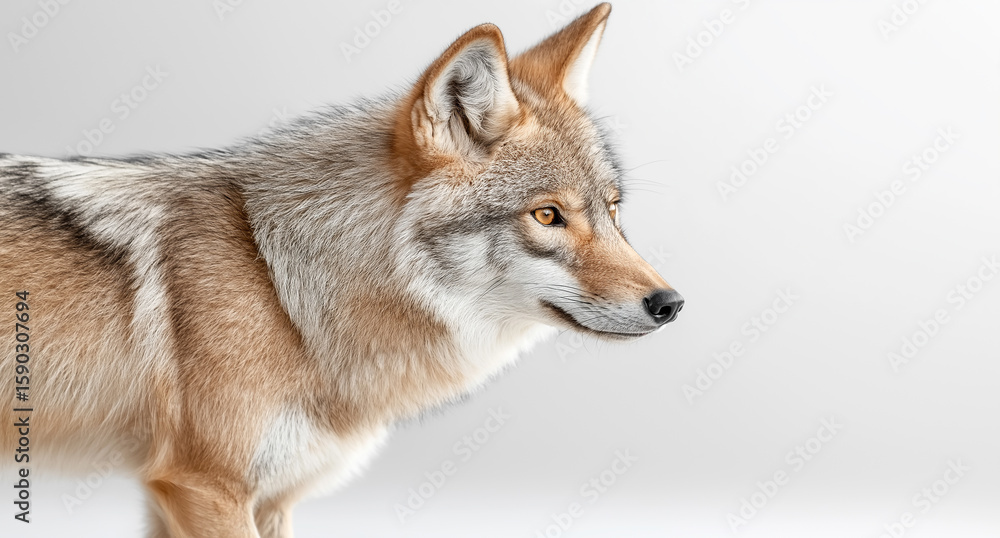 Fototapeta premium Majestic wolf portrait with beautiful fur and sharp eye in natural wildlife setting