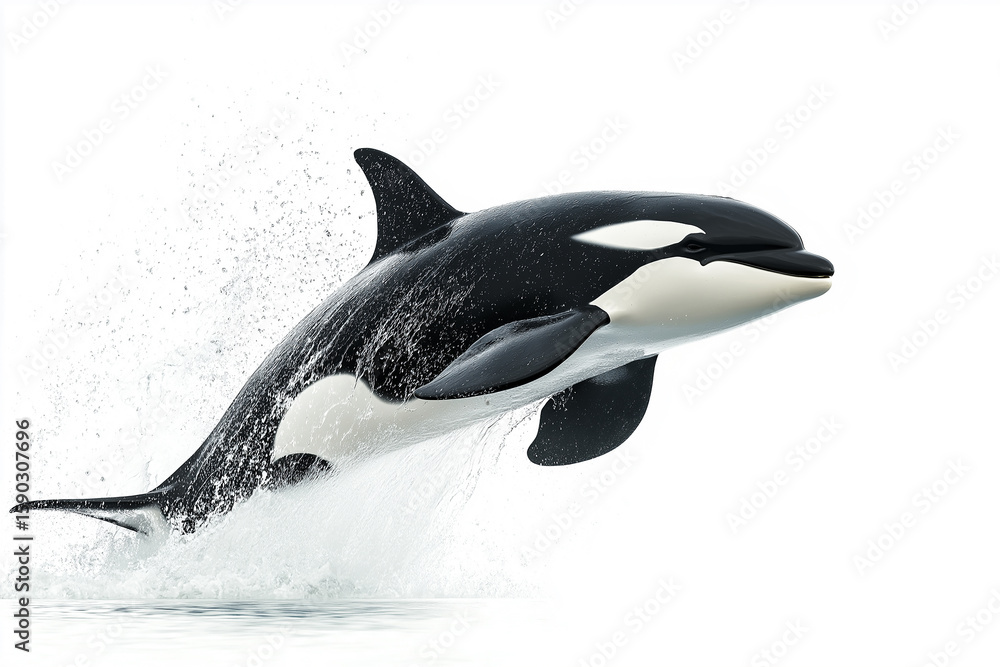 Obraz premium Orca whale jumping in the ocean with marine wildlife and sea animals splashing water