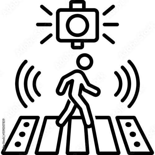 Smart crosswalk system outline icon vector