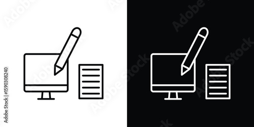 Blended learning icon. Stroke pictogram. Vector illustration. Vector sign for mobile app and websites.