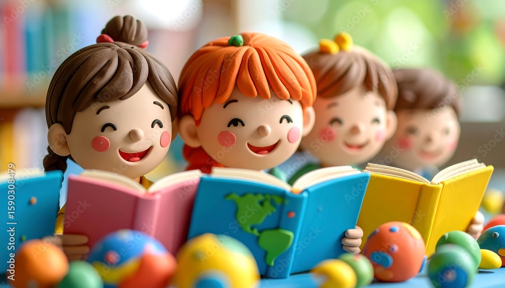 Fototapeta premium Children reading books