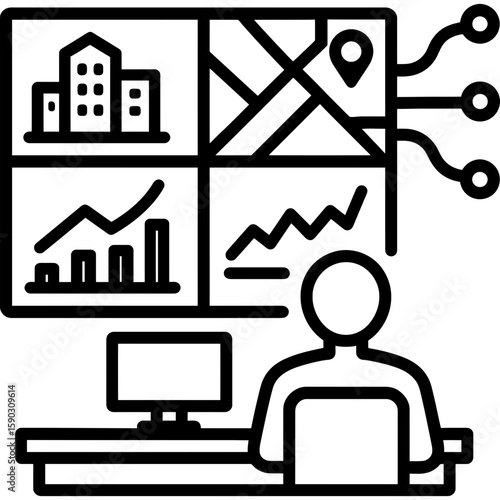Smart city control center dashboard outline icon vector