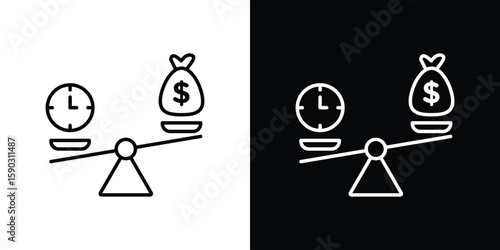 Time and money compare scale icon. Stroke pictogram. Vector illustration. Vector sign for mobile app and websites.