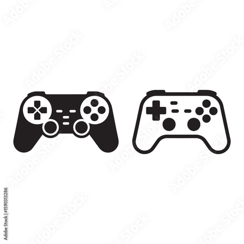Black and white video game controllers gaming entertainment