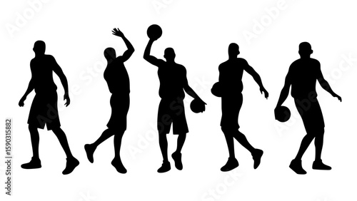 Basketball Players in Action: Dunking and Dribbling Motion Shots