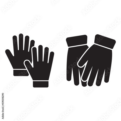 Black Hand Gloves Icon Set handwear pair