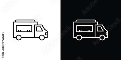 Food truck icon. Stroke pictogram. Vector illustration. Vector sign for mobile app and websites.