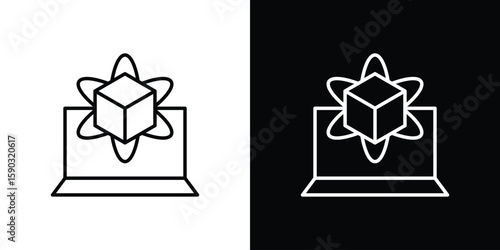 Computer simulation icon. Stroke pictogram. Vector illustration. Vector sign for mobile app and websites.