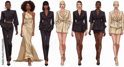 Stylish Women Walking – Urban Fashion Shopping Pose Vector Characters